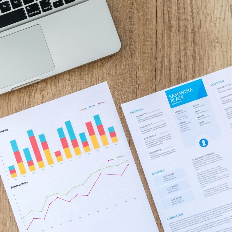 photo de documents avec un cv et des statistiques