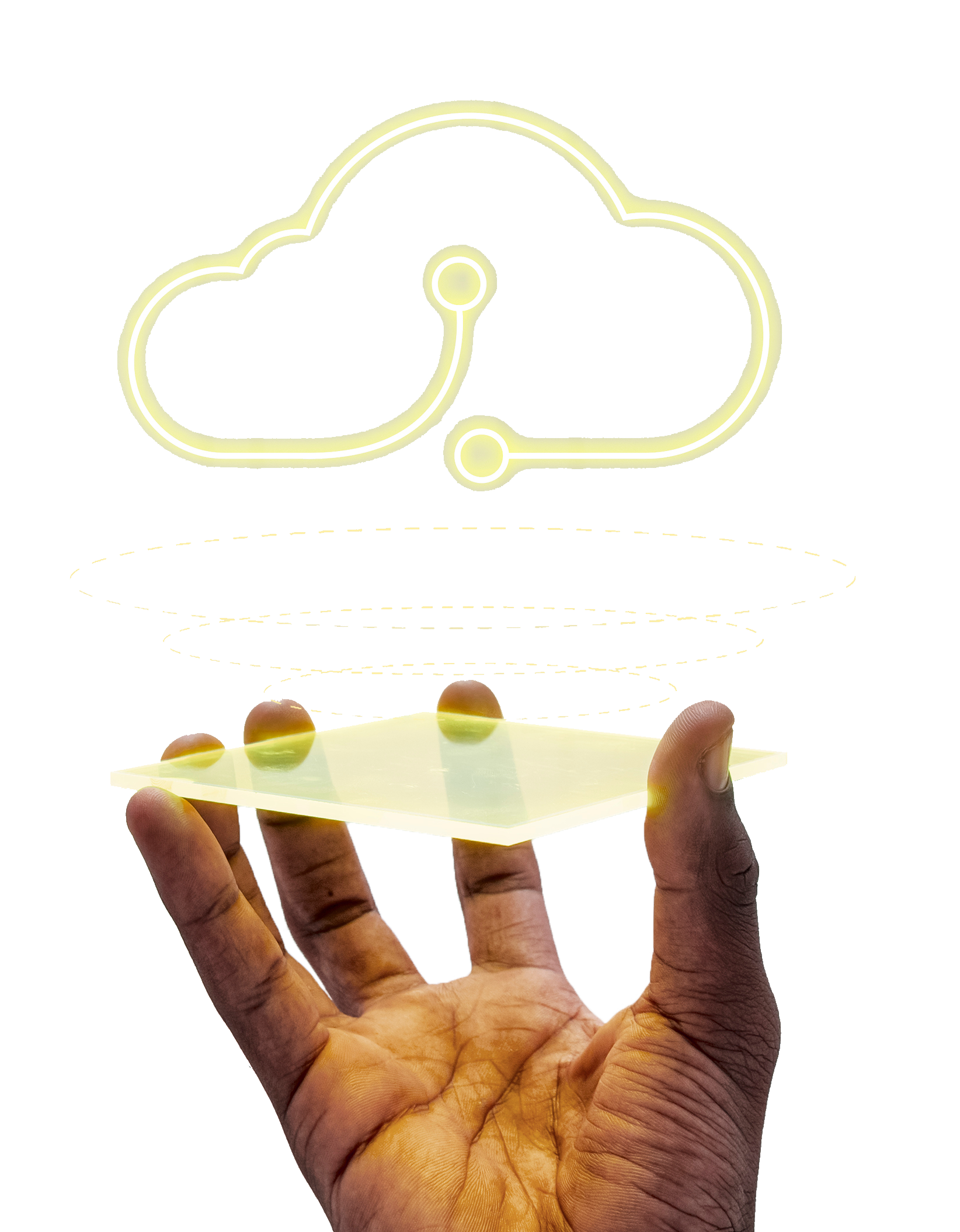 image montage abstraite qui représente un hologram de cloud wifi dans une main